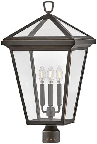 Hinkley Alford Place 26-Inch Three Light Outdoor Post Mount Lantern, Die Cast Aluminum Frame, Sealed Clear Glass, Driveway Walkway or Entryway, Post Sold Separately, Oil Rubbed Bronze