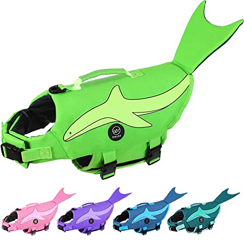 EMUST Dog Life Vests for Swimming, Adjustable Dog Life Jackets for Small Dogs with Hook & Loop, Dog Swim Vest with Quick-Release Buckles for Bulldogs, Dachshunds, Corgis, Green, S EMUST Dog Life Vests for Swimming, Adjustable Dog Life Jackets for Small Dogs with Hook & Loop, Dog Swim Vest with Quick-Release Buckles for Bulldogs, Dachshunds, Corgis, Green, S