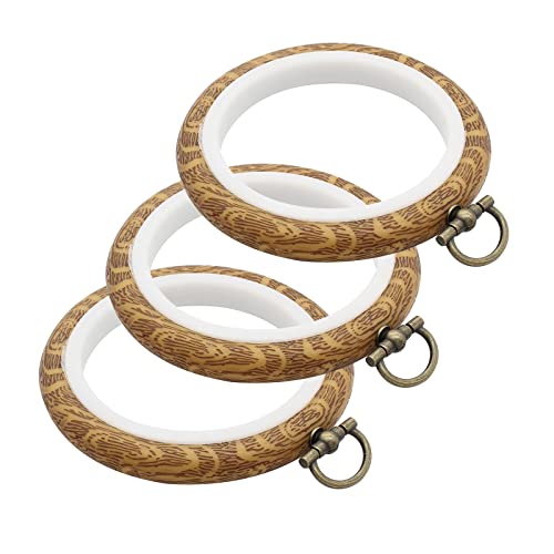 Kyuionty 3 Pack 3 Inch Round Embroidery Hoops, Cross Stitch Imitated Wood Display Frame Circle Embroidery Hoop Ring for Art Craft Sewing and Hanging