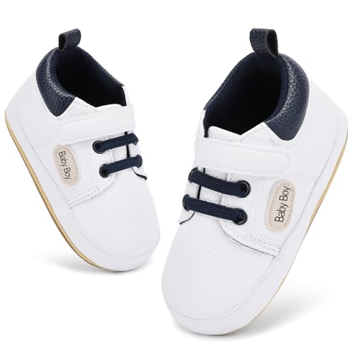 Baby Boy Girl Shoes High Top Baby Walking Shoes Non Slip Unisex Infant First Walker Sneakers PU Leather Rubber Sole Toddler Crib Shoes,3-12 Months