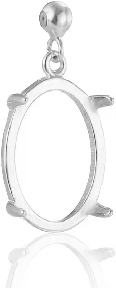 925 Sterling Silver DIY Pendant Charm Tray Cameo Base Settings with 3mm Silicone Slider Bead for 8X10mm Oval Cabochon DIY Bracelet Necklace Jewelry Making(Platina Color)
