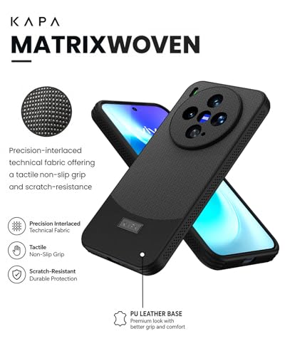 Image of KAPA MatrixWoven Grip Back Cover for Vivo X300 5G | Woven Fabric & Leather Hybrid Camera Protection, Shockproof Slim Bumper Case (Matte Black)