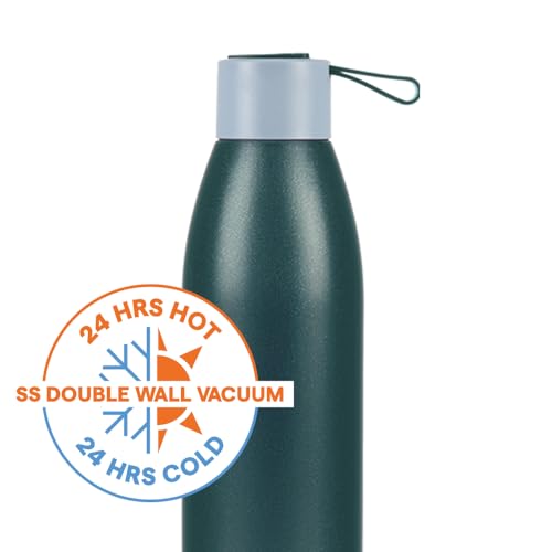 Image of Borosil Hydra 900ml Duomate Green Stainless Steel Bottle | 24 Hours Hot and Cold Double Wall Vacuum Insulated with Copper Coating | 1 Year Warranty
