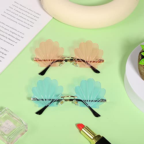 2pcs Fashion Shell Shaped Sunglasses,Rimless Wave Sunglasses Seashell Sunglasses for Adults Party Glasses Trendy Sunglasses Sunglasses Bulk4