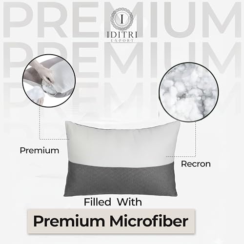 Image of Premium Microfiber Pillow, Grey and White Soft Bedding, Ultimate Support for Neck and Head, Luxury Redefined,Washable Cover with Durable Zipper,60 x 40 x 15 cm
