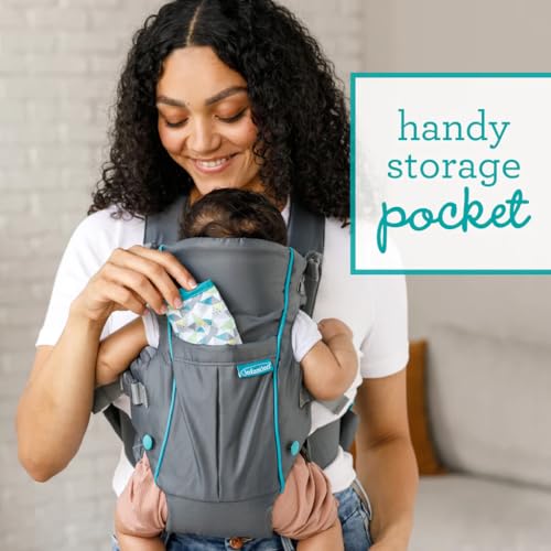Infantino Swift Classic Carrier with Pocket, 2-Ways to Carry Carrier with Wonder Bib & Essentials Storage Front Pocket for Babies 7-26lb, Adjustable Strap, Gray - Image 5