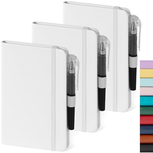 Image of NIRMIRO Small Notebook Pocket Size Journal 3.7 inch x 5.7 inch (3 Pack), A6 Mini Notepad with Pen, Small Leather Note Book, 100gsm Lined paper, 408 Pages, White