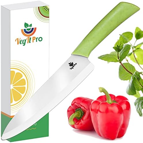 VegItPro 8" Ceramic Vegetable Knife + Vegetable Cutting Knives + Ceramic Chopping Knife + Ceramic Knife Green + Lettuce Knife + Blade Covers Included