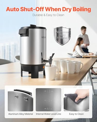 Image of VEVOR Commercial Coffee Urn, 30 Cup 4.5 L Hot Beverage Dispenser with Dripless Faucet, Quick-Brewing Commercial Coffee Maker, Automatic Temperature Control, for Catering, Party, Church & Restaurant