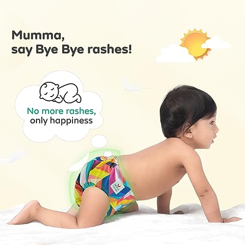 Image of Mylo Leak Proof Baby Cloth Diapers (2 Diaper & 2 Inserts) for 3 Months to 3 Years Babies | Washable & Reusable| Adjustable Waist & Height| Oeko Tex Certified-Heart Doodles + Rainbow