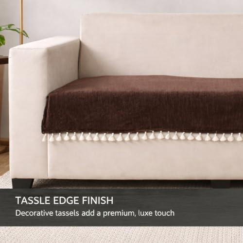 Image of STITCHNEST Brown Chenille Sofa Cover 70x30 Inch - Soft, Durable & Textured Fabric with Tassels | Sofa for Living Room, Bedroom, or Drawing Room14