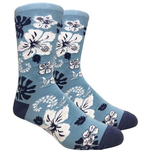COUVER Mens Cotton Novelty Crew Dress Socks with Plants Floral Nature Design, 10-13, 1 Pair