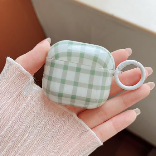 Image of MINSCOSE for AirPods 4 Clear Case,Cute Retro Plaid Pattern Design with Girly Keychain Lock,Soft TPU Protective Shockproof Cover with Cleaner Kit for Girls Women for Airpods 4-Green