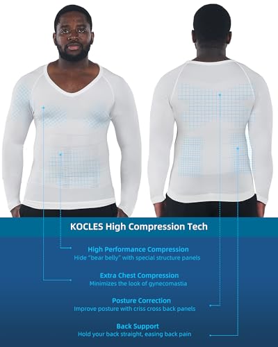 KOCLES Gynecomastia Compression Shirts for Men Long Sleeve, Slimming Body Shaper Undershirt, Tummy Control Shapewear, Workout3