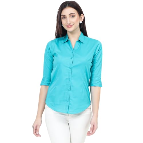 Image of Polycotton Women 3 /4 Sleeve Stylish Solid Western Offical Formal Shirt Casual Regular Fit Shirt for Women