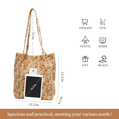 Image of TOPASION Cute Corduroy Tote Bag Canvas Shoulder Handbags for Women Travel Shopping