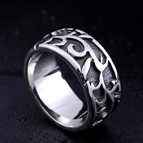MegOK 316L Stainless Steel Ring Original Nose Viking Amulet Warrior Slavic Ring Sonnenrad Flower Simple Pattern Jewelry LR151,White Colour,13