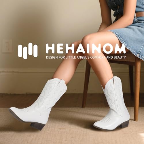 Hehainom Cowgirl Boots for Girls Toddler Little Big Kids Cowboy Boots Round Toe Mid Calf Western Riding Boot2