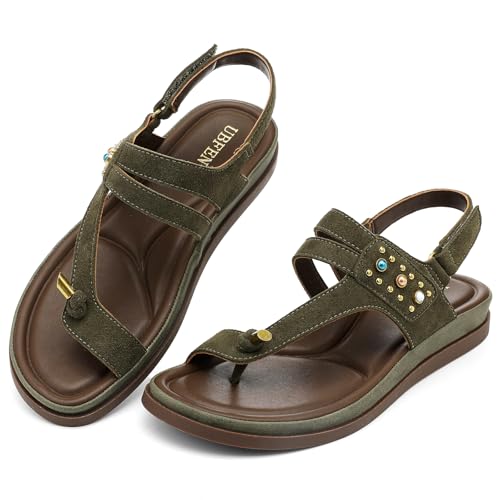 Image of UBFEN Womens Thong Sandals with Toe Loop Heel Strap for Beach | Dressy Casual Flat Flip Flops with Back Strap, Cushioned Footbed for Comfortable Summer Walking