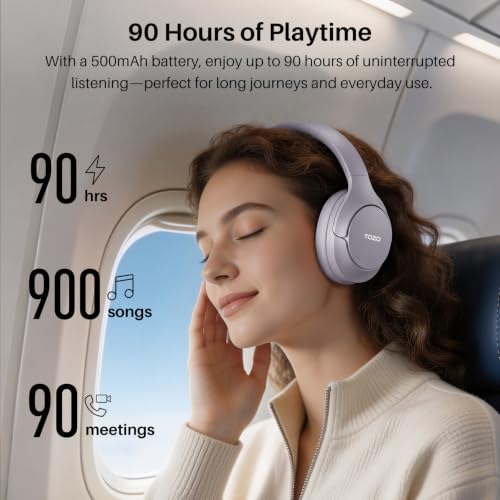 Image of TOZO HT3 Hybrid Noise Cancelling Headphones, 90H Battery Life Wireless Over Ear Bluetooth 6.0 Foldable Headset, AI Voice Assistant with 5 Mics, Connect 2 Devices and Hi-Res Sound, 32 EQ Audio Presets