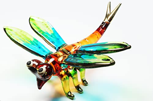 ThaiHonest Lovely Dragonfly Hand Blown Clear Glass Art Dragonfly Figurine Animals Color Glass