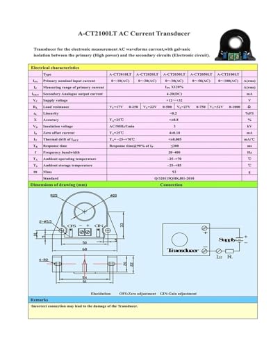 Transmetteur de courant 10-100 A CA A-CT2100LT pour mesure précise