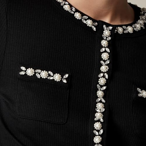 SCOFEEL Women's Pearls Rhinestones Crop Cardigan Long Sleeve Open Front Lightweight Jacket Trendy Y2K Retro Coat2