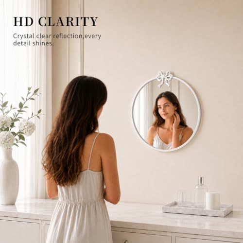 Image of 16 Inch White Circle Mirror Round Wall Mirror Vintage Bow Mirror Decor