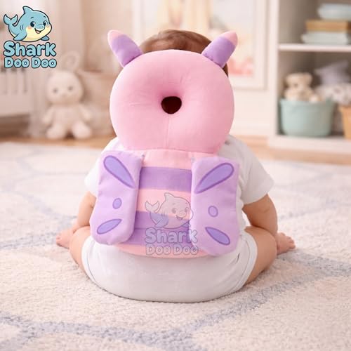 Image of Shark Doo Doo Baby Head Protector Cushion for 6-24 Months | Soft Plush Safety Backpack for Toddlers | Adjustable Straps, Anti-Fall Pillow for Infants (Butterfly)