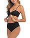 WinnBase Women High Waist Solid Bikini Set Spaghetti Strap Tie Knot Front High Cut Two Piece Swimsuit (XL, Black)