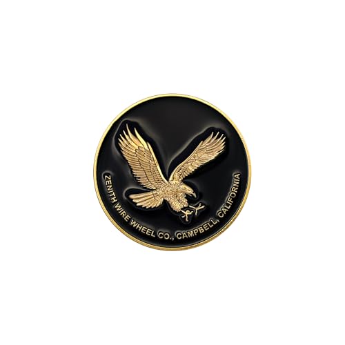 Image of Zenith Eagle Gold & Black Metal Wheel Chip Emblem (Single) | 24K Triple Gold Plated Solid Metal Wheel Chip Emblem, 2.25 inch | Designed for Lowriders w /Recessed Knock Off Spinner Caps