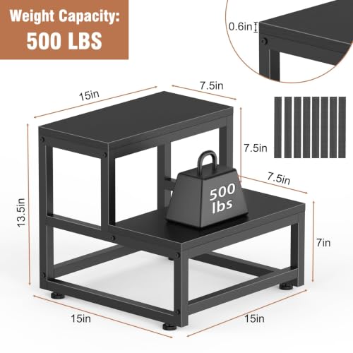 LIANTRAL Stołek Do Stąpania Dla Dorosłych i Dzieci, 2-Stopniowy, Ze Stali Heavy Duty, Stabilny, Drewniany, Nośność 220 kg, Do Łóżka, Kuchni, Łazienki, Czarny