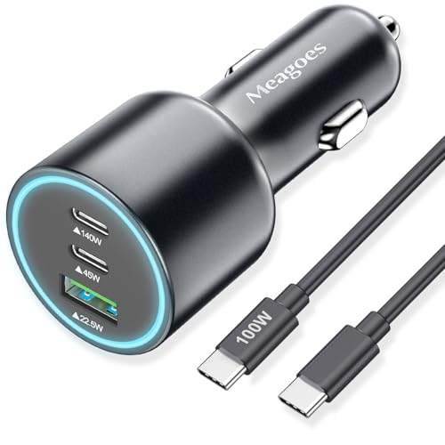 140W USB C Car Charger, Super Fast Charging for iPhone 17 Pro Max/16/MacBook Pro/Air/Samsung S26, Drone, Laptop, Starlink Mini, PD3.1 & PPS 45W Type C Cigarette Lighter Adapter with 100W E-Mark Cord