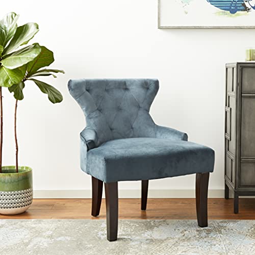 Osp Home Furnishings Curves Upholstered Hour Glass Accent Chair With Espresso Finish Wood Legs, Atlantic Blue Velvet #TOP1
