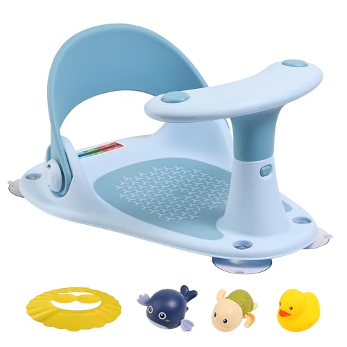 Baby Bath Seat LDIIDII Baby Bathtub Seat Infant Bath Seat for Babies 6 Months&Up Sit Up Bathing in Tub,Toddler Bath Seat with Water Thermometer/4 Strong Suction Cup/3 Bath Toys/Shower Cap (Light Blue)