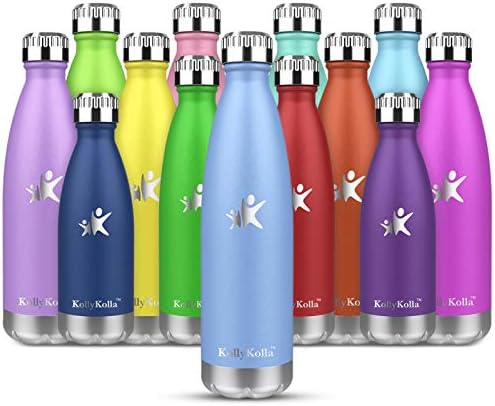 KollyKolla Stainless Steel Water Bottle 500ml, Insulated Water Bottle, Double Walled Vacuum Metal Water Bottles, BPA Free Reusable Sports Drinks Bottle for Kids, Boys, Girls, School, Office, Home