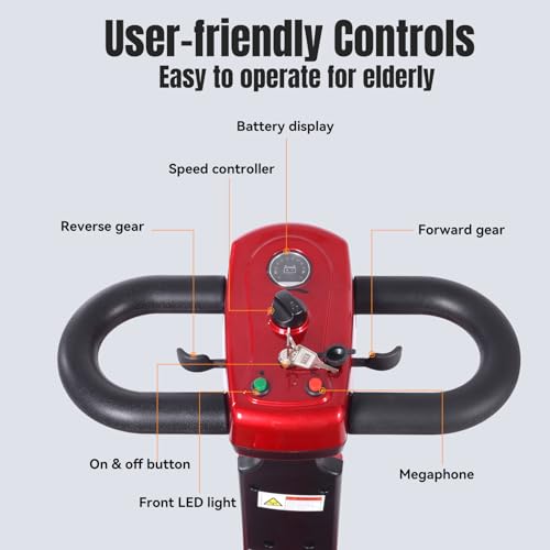 Image of 4 Wheel Mobility Scooter for Seniors & Adults，22 Miles Range，Foldable Powered Electric Wheelchair Device w /2 Lithium Batteries All Terrain Motorized Scooter Airline Approved (Red)