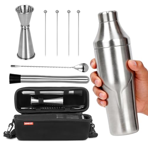 Lexenic Portable Bar Cocktail Shaker Set Double Wall Insulated Bartender Kit with Travel Bag All-in-One Mixology Set for Camping Beach Boat Travel & Parties Gift Ready