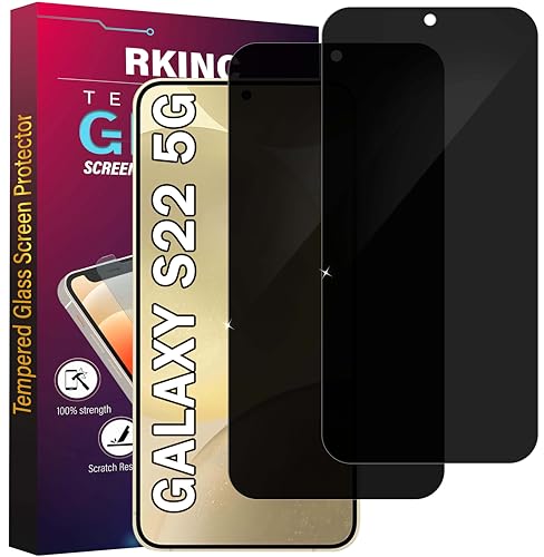 RKINC Screen Protector [2-Pack] for Samsung Galaxy S22 5G, Privacy Tempered Glass Film Screen Protector [Don’t Support Fingerprint Unlock][Anti Spy][Bubble-Free]
