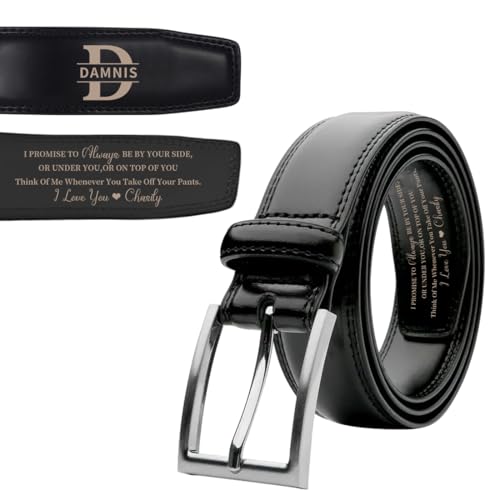 Personalized Valentines Day Men's Leather Belt,Custom Engraved Name Leather Belt Gift for Men Husband Boyfriend