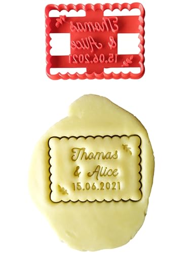 3DKOUPE - Emporte-pièce petit beurre - Motif branchage & feuille dans les coins - Personnalisable avec texte (jusqu'à 3 lignes) - Couleur au choix - Conçu...