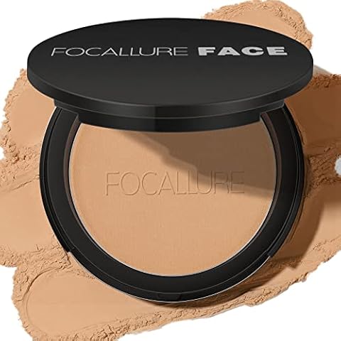 FOCALLURE Flawless Pressed Powder, Control Shine & Smooth Complexion, Pressed Setting Powder Foundation Makeup, Portable Face Powder Compact, Long-Lasting Matte Finish, Nude Cover