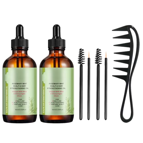 Landrain 2 pezzi 60 ml Rosemary Mint Oil per capelli, olio di rosmarino Set capelli con 1 pettine fornito
