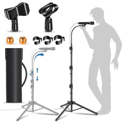 Pied de microphone de sol réglable de 61 cm à 170,2 cm avec col de cygne