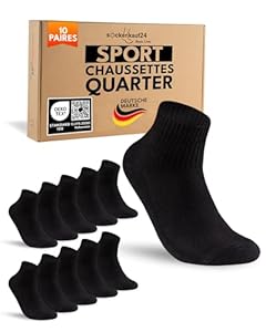 sockenkauf24 10 Paires Chaussettes Sport Quarter Homme 43-46 Noir Chaussettes Tennis Respirantes et Renforcées
