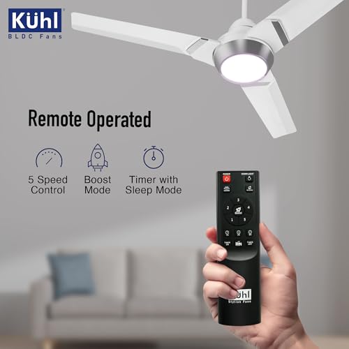 Image of KUHL Juwel J3 1200 mm 65% Power Saving BLDC Ceiling Fan | BEE 5 Star Rated & ISI Marked | High Air Flow | 5 Year Warranty on Motor | White