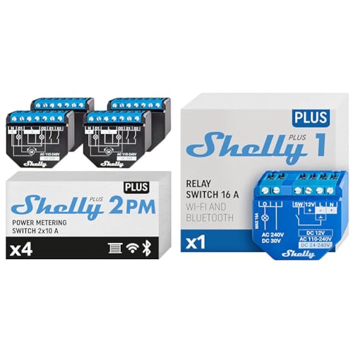Shelly Plus 2PM | Wlan & Bluetooth 2 Kanäle Smart-Relais-Schalter mit Leistungsmessung & Plus 1 | Wlan & Bluetooth Smart Relais Schalter