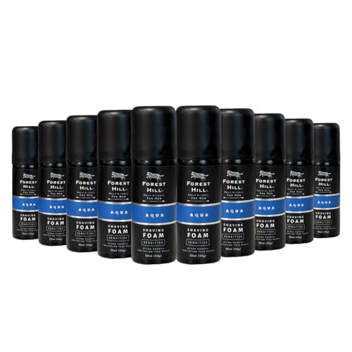 Image of Forest Hill Pack of 10 Aqua Pre Shave Foam For Men,Goodness of Olive & Argan Oil,Mulberry,Rosemary & Peppermint Extract,Prevent Cuts & Burns,Rich Lather,Cooling Hydrating Formula, (Each 50g)