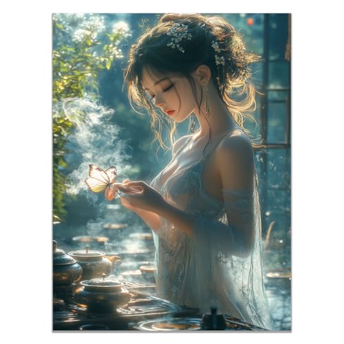 QUSAAOU Decoracion Atuendo antiguo mariposa y juego té ambiente acogedor Para Dormitorios Cuadro Decorativos Lienzos Decorativo Canvas Wall Art Decoracion Modernos Mujer- Retrato -60x90cm1 Sin marco