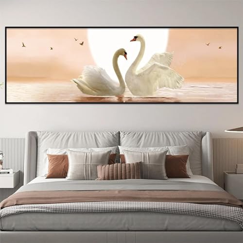 Toile cygne décoration peinture pour chambre et salon moderne ambiance cocooning 60x145 cm